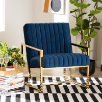 Baxton Studio TSF-7754D-Royal Blue/Gold-CC Janelle Luxe and Glam Royal Blue Velvet Fabric Upholstered and Gold Finished Living Room Accent Chair